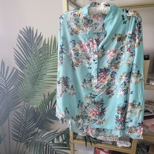 Zanzea Teal Floral Long Sleeve To Women's Size Large
